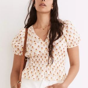 Sophia Short-Sleeve Top in Wild Calendula Block-Print